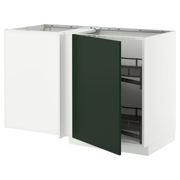 METOD white kitchen cabinet with green door, square shape, modern design, with pull-out shelf.