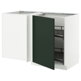 METOD white kitchen cabinet with green door, square shape, modern design, with pull-out shelf.
