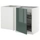 METOD kitchen unit with grey-green glossy doors and pull-out storage.
