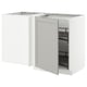 White ikea METOD kitchen cabinet with open door, showing pull-out shelves.