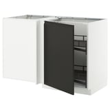 Modern white METOD kitchen cabinet with black door, pull-out shelves, and sleek design.