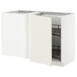 White METOD corner kitchen unit, modern design, pull-out shelves.