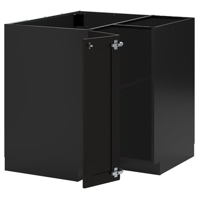 Black ikea METOD kitchen cabinet, rectangular, corner base unit with doors.