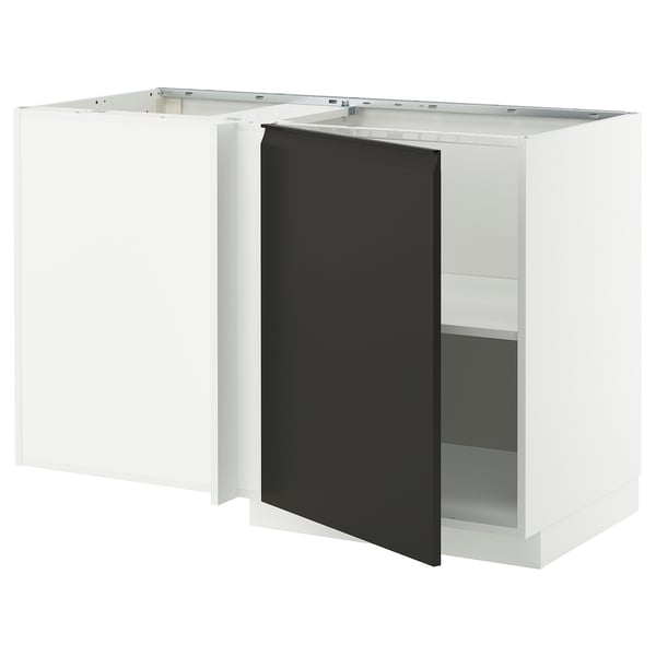 METOD kitchen unit in white with black door, modern design.