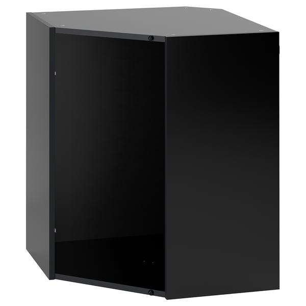 Black METOD kitchen cabinet, sleek and modern, adjustable shelves, sturdy frame, and dark acrylic paint finish.