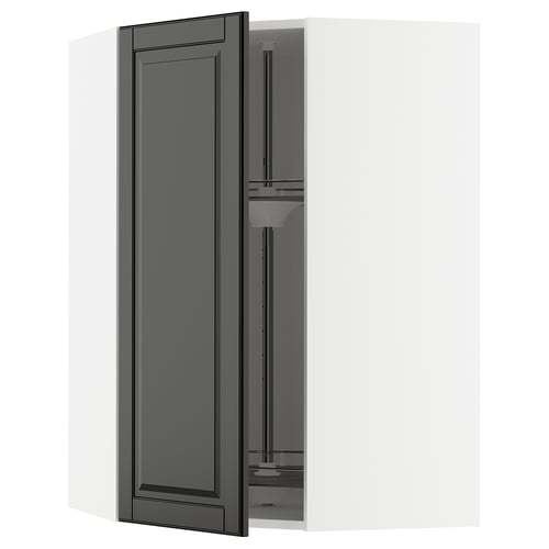 METOD black kitchen cabinet with glass shelf and adjustable door.