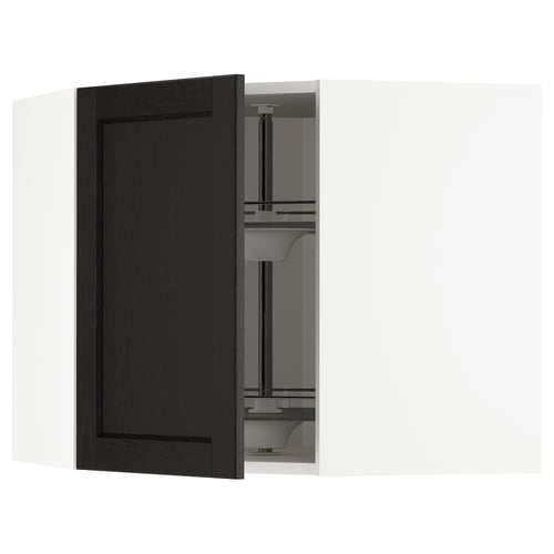 Black stained ash cabinet with bevelled edges, adjustable shelf, corner carousel.