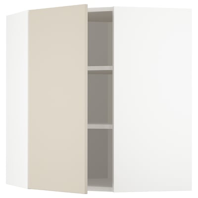 A beige METOD kitchen cabinet with an adjustable shelf, left or right mount door, and clean, minimalist design.