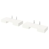 Three white modular kitchen shelves, two single and one double, mounted on wall brackets.