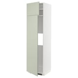 White METOD kitchen cabinet with light green stensund doors, adjustable shelves, and nickel-plated hinges.