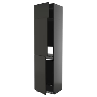 Modern black METOD kitchen cabinet with 3 adjustable shelves, two doors open.