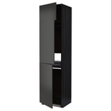 Black kitchen cabinet from ikea METOD series, featuring sleek modern design with three adjustable shelves and a space-saving, tall, rectangular shape.