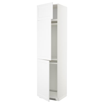 White METOD tall kitchen cabinet with adjustable shelves.
