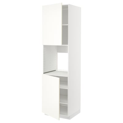 A white METOD kitchen cabinet with adjustable shelves, left hinge doors, and a ventilated shelf.