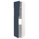 Tall kitchen cabinet, white with blue doors, adjustable shelves.
