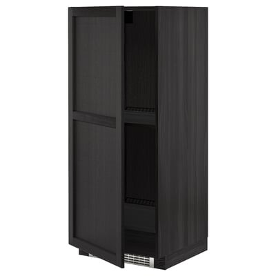 Black wooden cabinet open, two shelves.