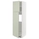 A tall, green METOD kitchen cabinet with two adjustable shelves, and the door is open.