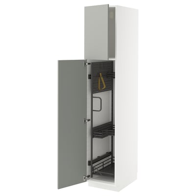 METOD kitchen unit, white cabinet with gray door, modern, open for access.