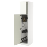 METOD white kitchen cabinet with vallstena front, featuring pull-out organizers and hinges, designed for kitchen or laundry use.