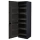 Modern black kitchen cabinet with pull-out shelves. Tall, rectangular design for spacious storage.