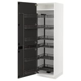 A white METOD kitchen cabinet with a black pull-out larder in a modern, minimalist design.