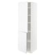 A white METOD tall kitchen cabinet with two adjustable shelves and reversible door.