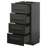 Black METOD kitchen drawers, modern design, four pull-out drawers with beveled edges.