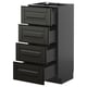 Black METOD kitchen drawers, modern design, four pull-out drawers with beveled edges.