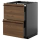 Modern kitchen cabinet in dark brown with wooden handles, featuring two drawers and a sleek, minimalist design.