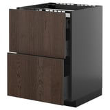 Modern kitchen unit: METOD with dark brown sinarp oak drawers, sleek design, two large drawers, black frame.