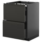 METOD kitchen unit, black, rectangular, with two shiny drawers, modern design.