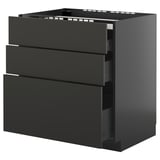 Modern black METOD kitchen unit with three drawers, glossy finish, rectangular shape.