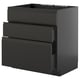 Black kitchen unit: METOD, glossy finish, rectangular with three drawers and smooth handles.