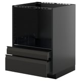 Modern black METOD kitchen cabinet with smooth drawers, sleek design, dampened self-closing feature.