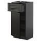 METOD kitchen unit in black with drawer and shelves open. Modern design, glossy finish.