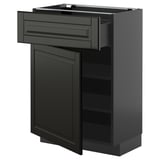 METOD kitchen unit: black, modern, foil-covered particleboard, boxy, sleek design with open section, pull-out drawer.