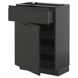 Black matod kitchen cabinet with modern, sleek design. One large self-closing drawer, adjustable shelves.