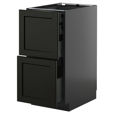 METOD kitchen cabinet in black stained ash with two drawers, modern traditional design, 18mm thick.