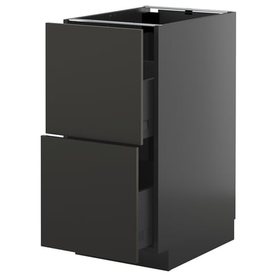 METOD black kitchen cabinet with two drawers, modern design, sleek black finish.