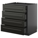 Modern black METOD drawer unit, sleek, rectangular with four deep drawers.