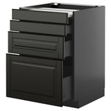 Black modern kitchen unit with drawers and cabinet from ikea METOD series.