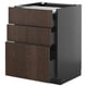 Ikea METOD kitchen unit with dark brown drawers and black base.