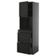 Black kitchen cabinet with modern design, featuring sleek drawers and doors, and a spacious shelf for storage.