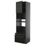 Black METOD kitchen unit with sleek, modern design, featuring a door and drawer with beveled edges, and three adjustable shelves.