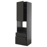 METOD kitchen unit, black, modern design, tall with drawers, sleek handles.