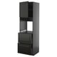 Black METOD kitchen cabinet with beveled edges; tall, rectangular, and sleek with two drawers and an open shelf.