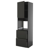 Black METOD kitchen unit with drawers and shelves, sleek modern design, adjustable shelving, durable particleboard and plastic finish.