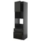 Black METOD kitchen unit with shelves and drawers. Beveled edges, sleek modern design.