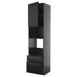Black METOD kitchen cabinet, modern design with glossy finish, top shelf, 2 drawers.