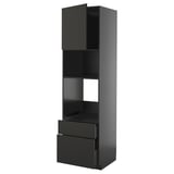 Modern black METOD kitchen cupboard with door, drawers, and shelves in matt finish.